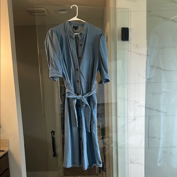 Who What Wear Dresses & Skirts - Who What Wear Blue Midi Dress 3/4 Cuffed Sleeves Crew Neck